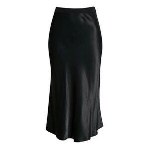 Rails Berlin Luxe Satin Midi Skirt Black Bias Cut High Rise | Size Small